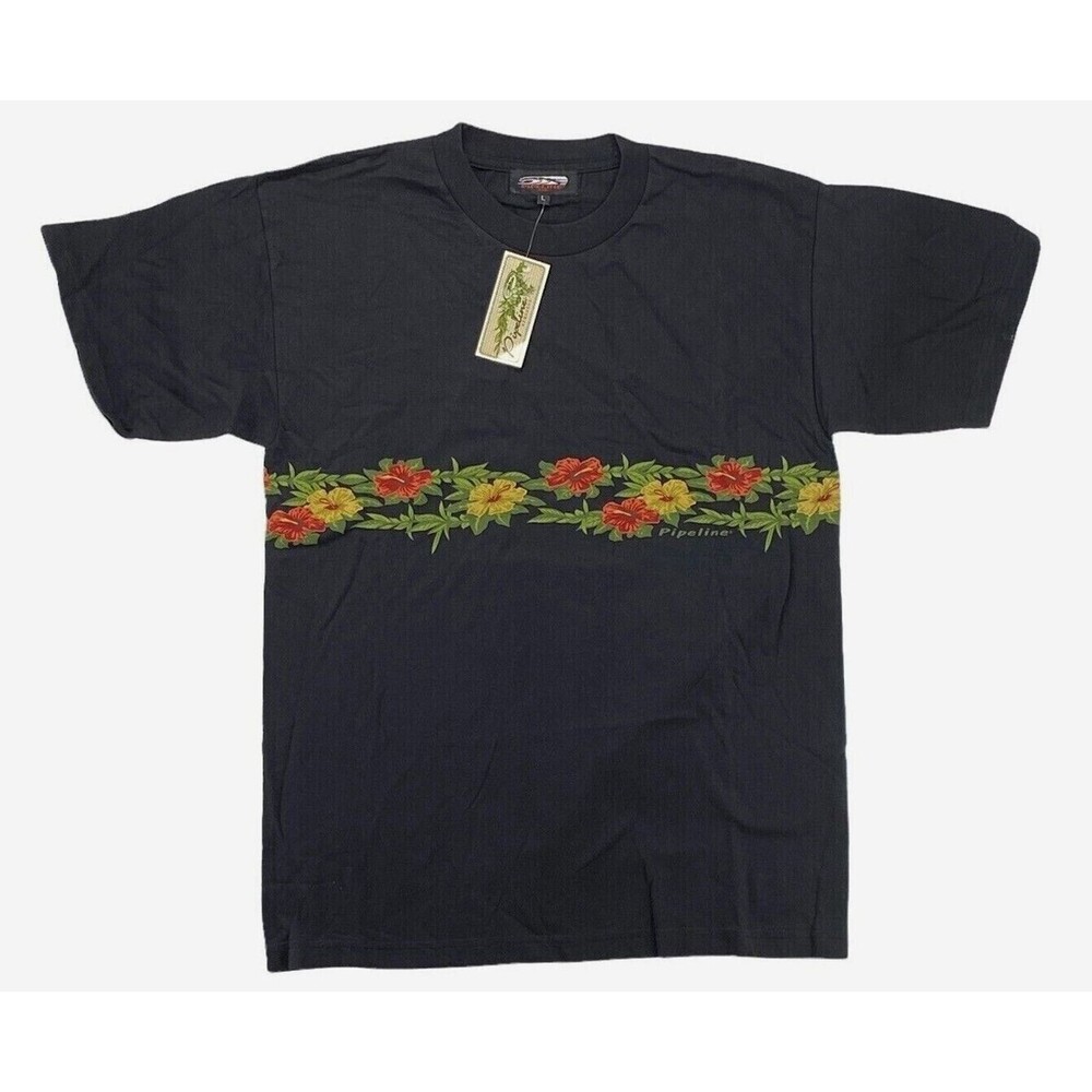 Vintage Pipeline USA Surf T Shirt NWT Made in USA Floral Hibiscus Chest Band L